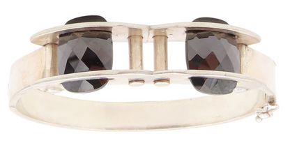 925 Sterling Silver Vintage Bracelet Modernist Design Cut Oval Hematite  BT11323