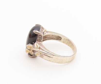 925 Sterling Silver Vintage Ring Black Onyx Botanical Leaf Band  Sz 8.5  RG36760