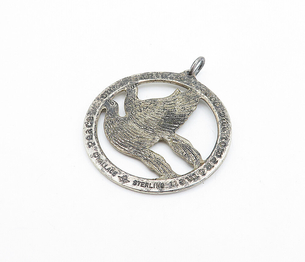 WALLACE STERLING 925 Silver  Vintage Oxidized Peace Doves Pendant  PT2595