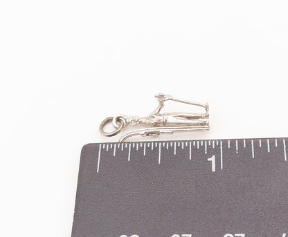 925 Sterling Silver Vintage Pendant Minimalist Carved Skiing Man Charm  PT22763