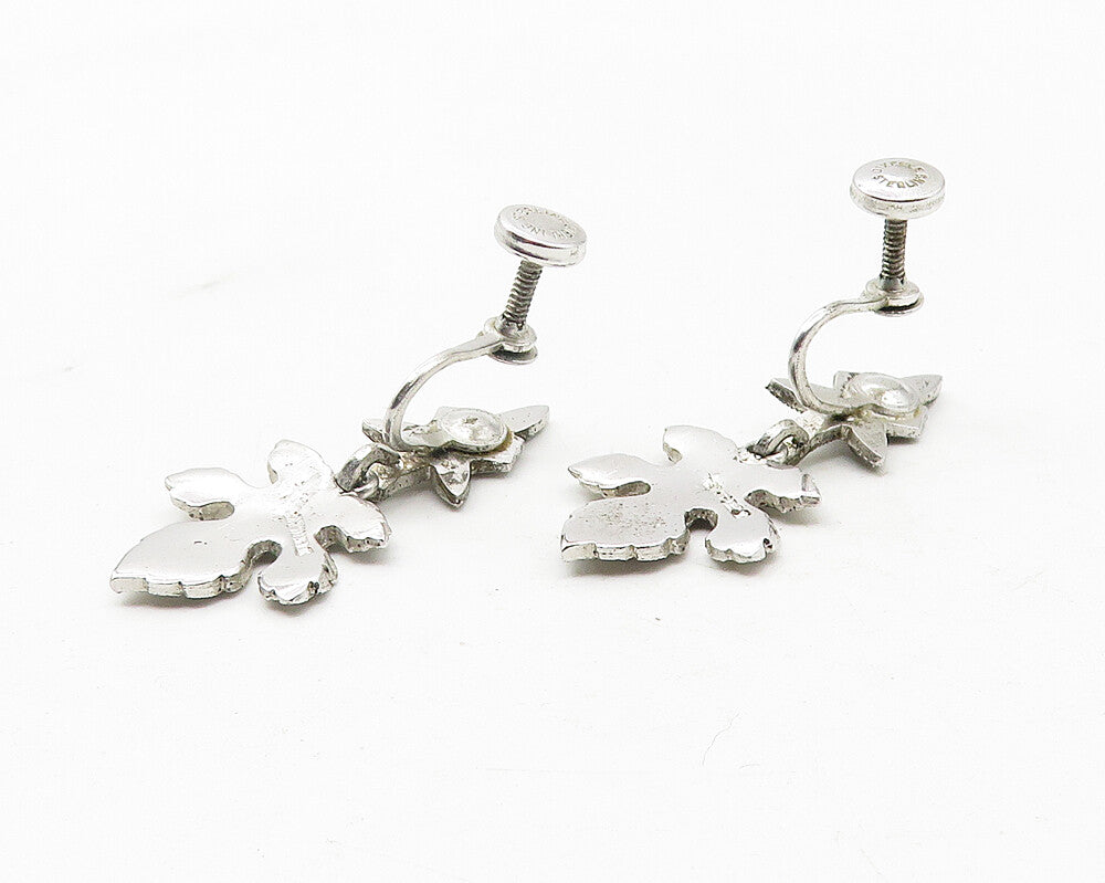 DIXELLE 925 Silver  Vintage Sparkling Floral Leaf Non Pierce Earrings  EG5900