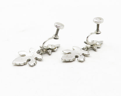 DIXELLE 925 Silver  Vintage Sparkling Floral Leaf Non Pierce Earrings  EG5900