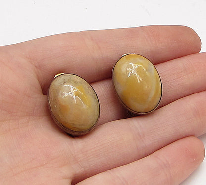 925 Sterling Silver  Vintage Cabochon Cut Gemstone Clip On Earrings  EG1894