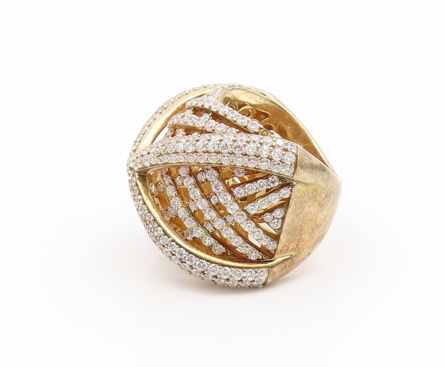 925 Sterling Silver Vintage Ring Gold Plated CZ Crossover Band  Sz 6  RG35112