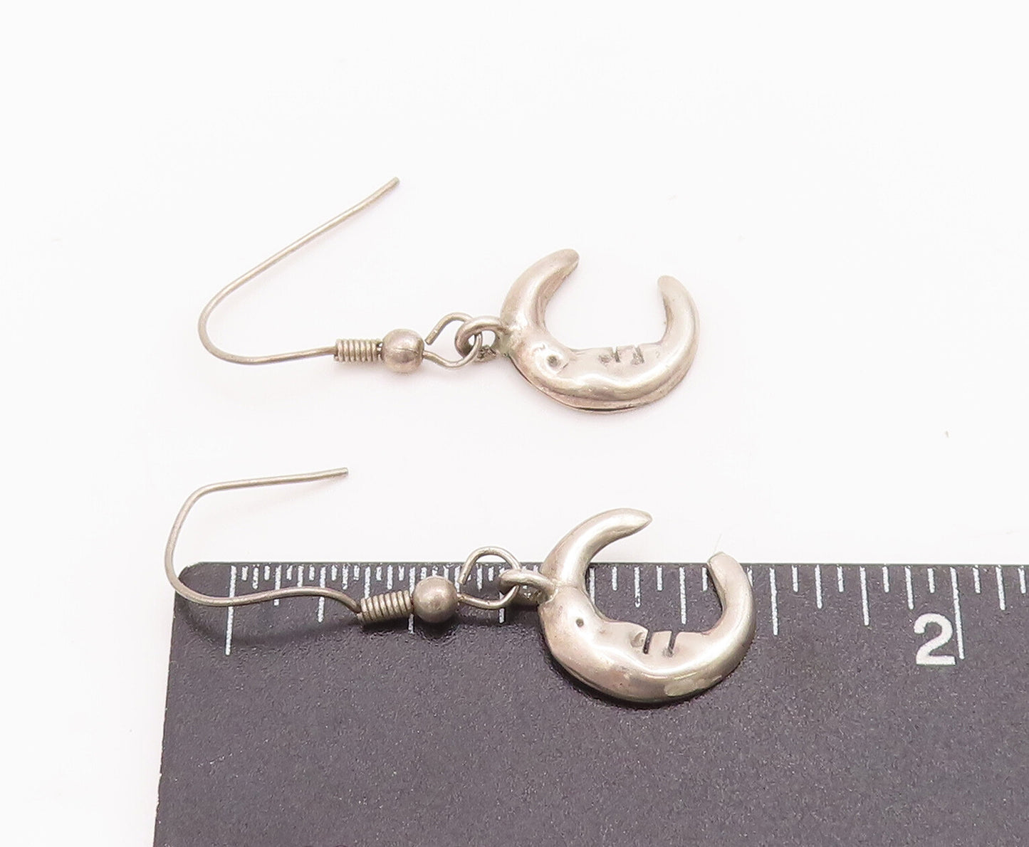 925 Sterling Silver Vintage Earrings Dangling Smiling Half Moon Face  EG13044