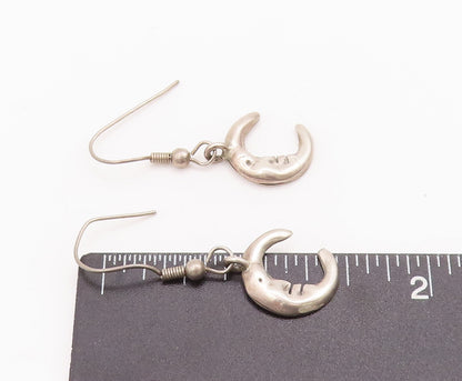925 Sterling Silver Vintage Earrings Dangling Smiling Half Moon Face  EG13044
