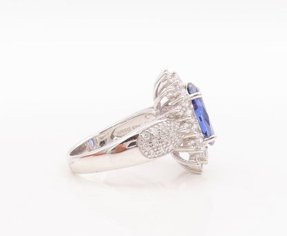 925 Sterling Silver Vintage Ring Blue & White Topaz Flower  Sz 7  RG29655