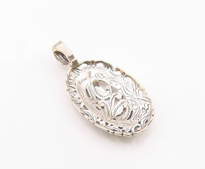 CAROLYN POLLACK 925 Silver  Vintage Shiny Swirl Pattern Oval Pendant  PT18502