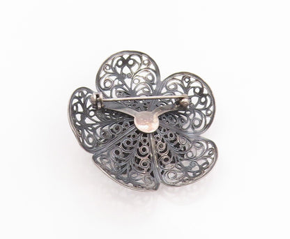925 Sterling Silver Vintage Brooch Antique Daisy Floral Filigree Design  BP11836