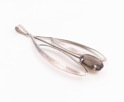 925 Sterling Silver Vintage Pendant ISRAEL Smoky Quartz Modernist Design PT26043