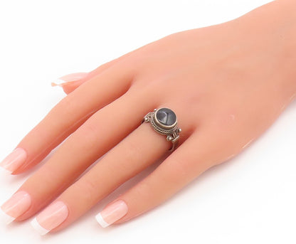 925 Sterling Silver Vintage Ring Cabochon Black Onyx Statement Band Sz 7 RG35071