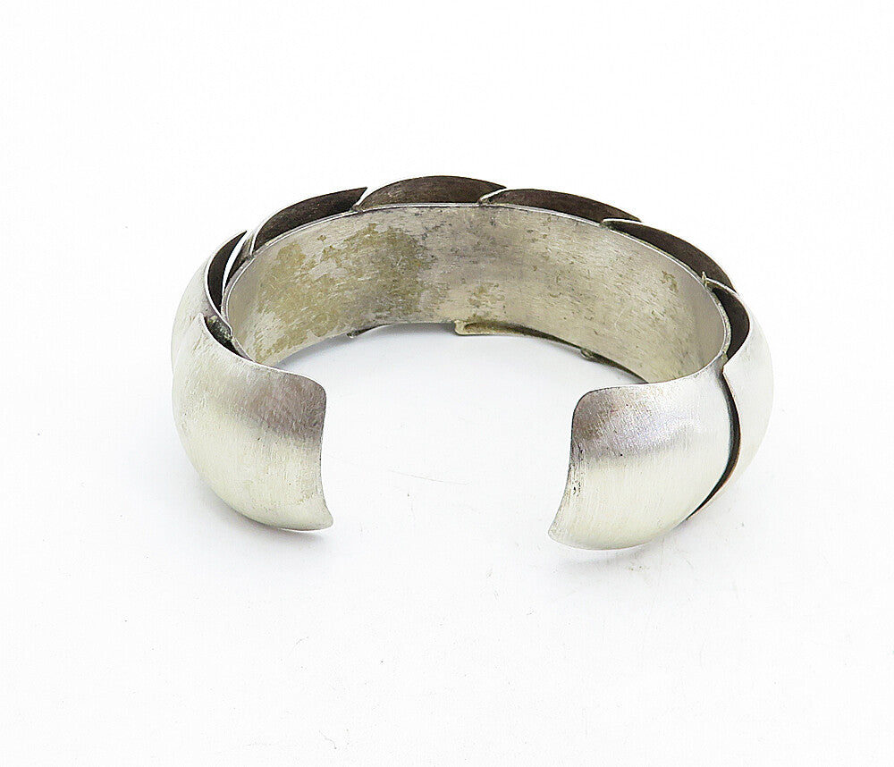 925 Sterling Silver  Vintage Matte Segmented Design Cuff Bracelet  BT1860
