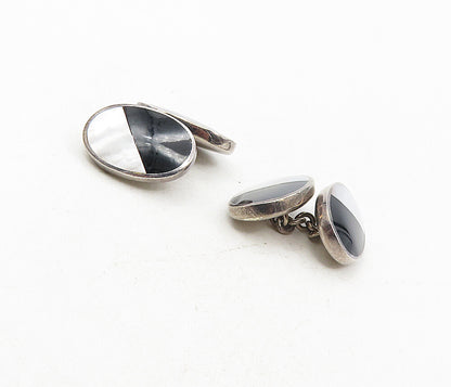 925 Sterling Silver  Vintage Mother Of Pearl & Black Onyx Cuff Links  TR1457