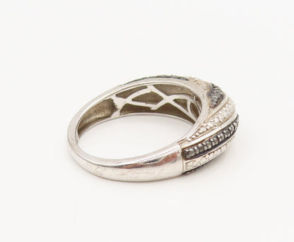 925 Silver  Vintage Alternate Black & White Diamonds Band Ring Sz 8  RG26965