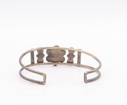 925 Sterling Silver Vintage Bracelet NAVAJO Floral Cutout Turquoise Cuff BT10522