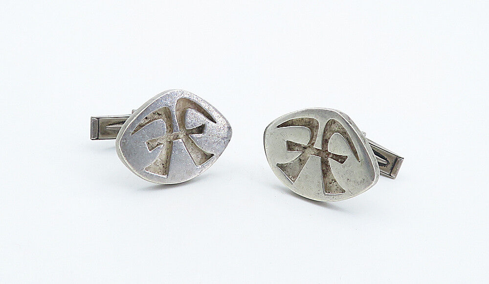 925 Sterling Silver  Vintage Shiny Stamped Design Whale Back Cuff Links TR1275