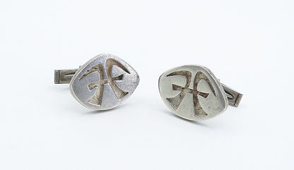925 Sterling Silver  Vintage Shiny Stamped Design Whale Back Cuff Links TR1275