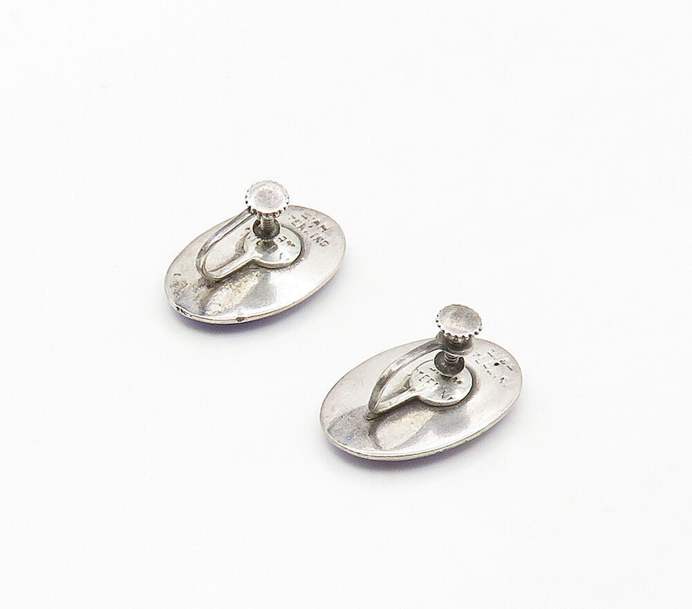 SIAM 925 Sterling Silver  Vintage Blue Enamel Non Pierce Earrings  EG8731