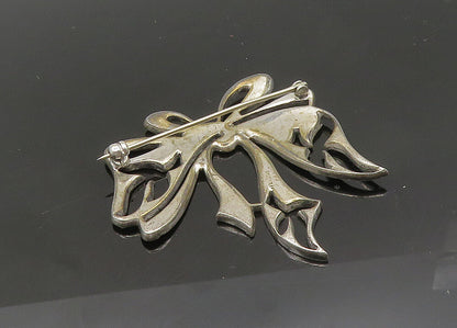 925 Sterling Silver  Vintage Sparkling Bow Tied Ribbon Brooch Pin  BP8296