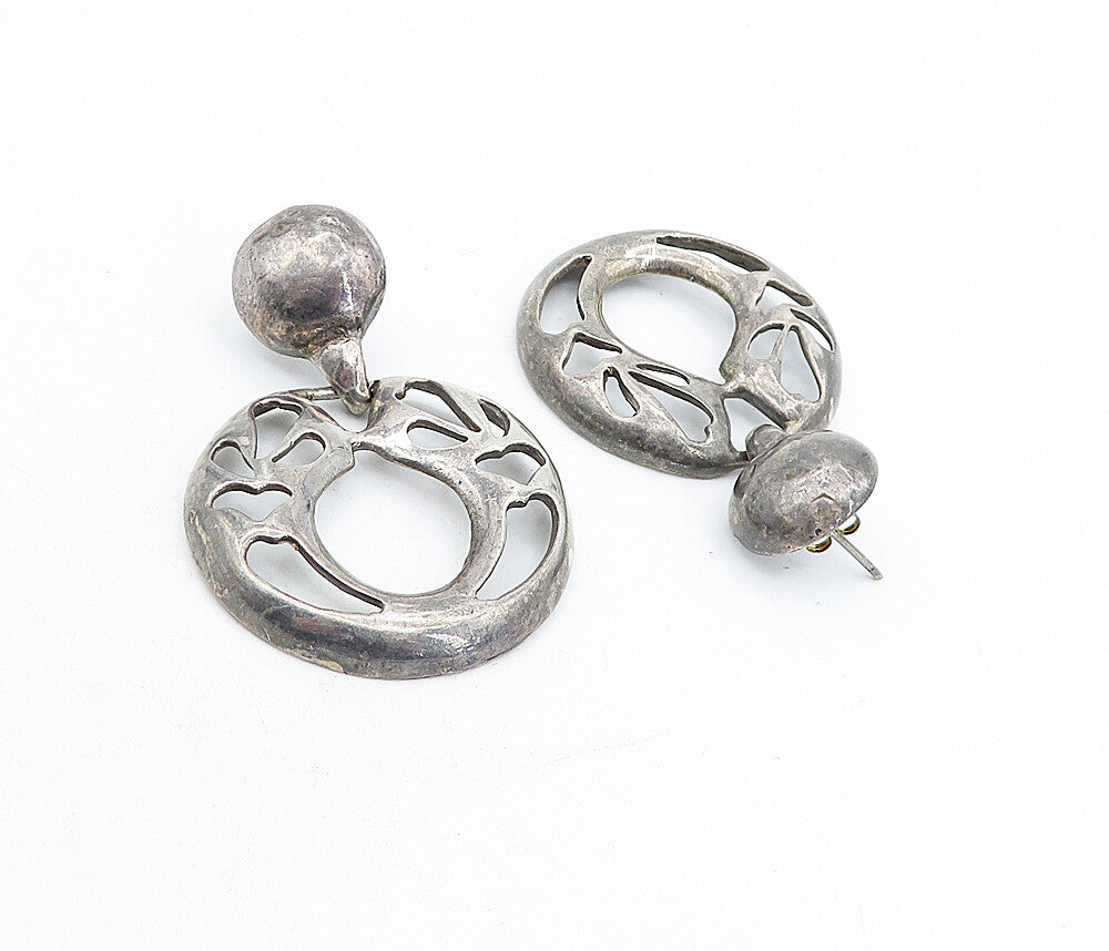 925 Sterling Silver  Vintage Dark Tone Cutout Design Drop Earrings  EG2633