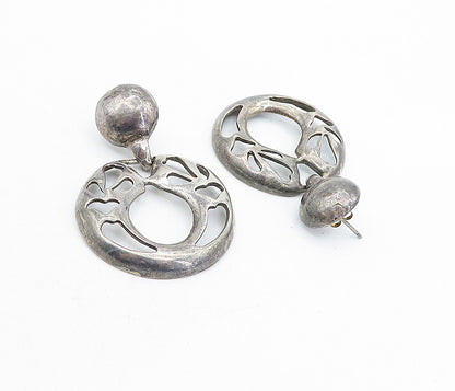 925 Sterling Silver  Vintage Dark Tone Cutout Design Drop Earrings  EG2633