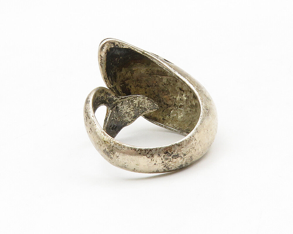 925 Sterling Silver  Vintage Dark Tone Dolphin Motif Band Ring Sz 5  RG13986