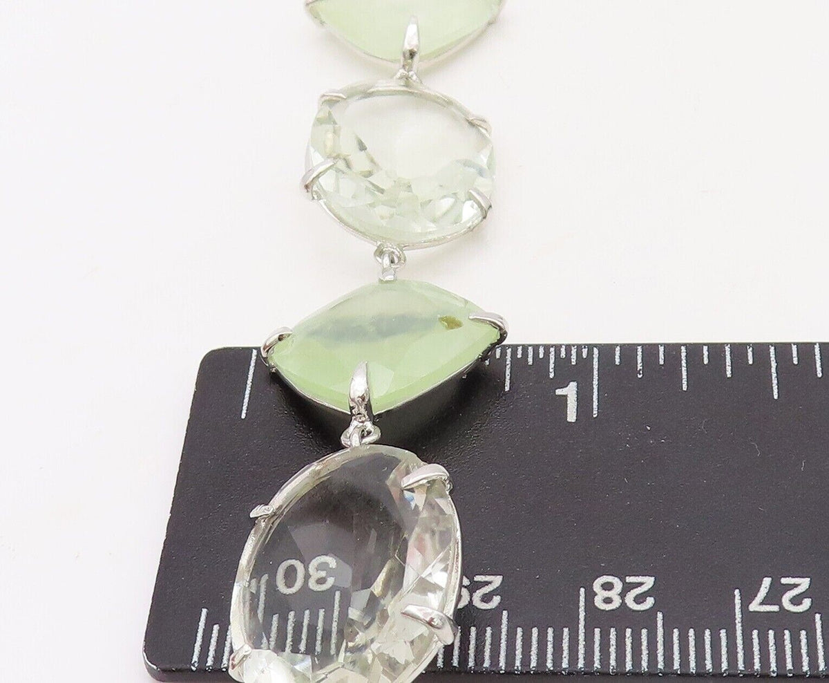 925 Sterling Silver Vintage Bracelet Square & Oval Cut Linked Quartz  BT10712