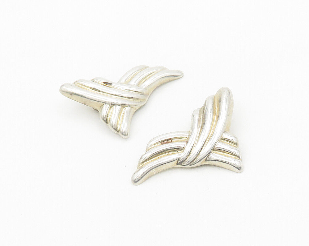 JIIC MEXICO 925 Silver  Vintage Shiny Fluted Non Pierce Drop Earrings  EG9358