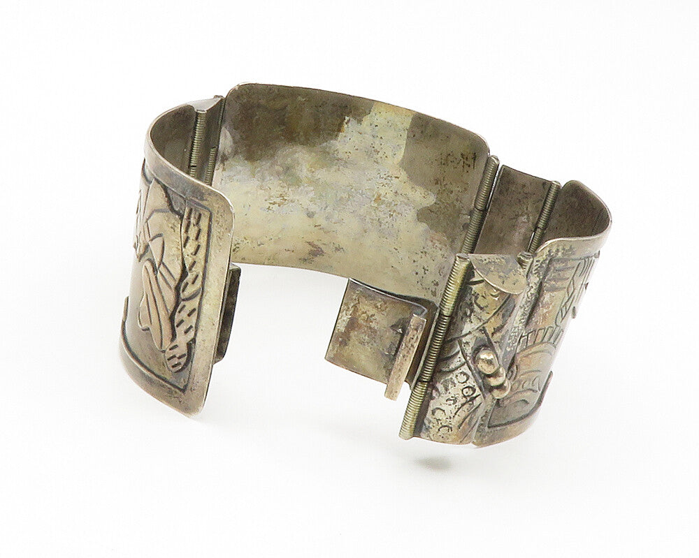 MEXICO 925 Sterling Silver  Vintage Desert Scene Panel Chain Bracelet  BT5322
