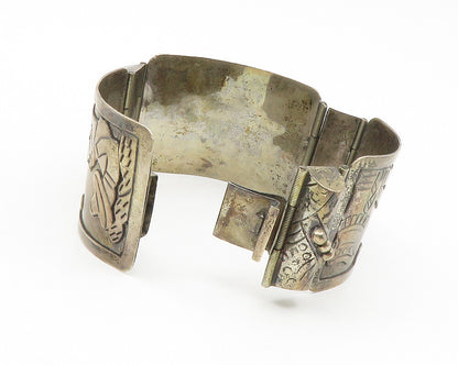 MEXICO 925 Sterling Silver  Vintage Desert Scene Panel Chain Bracelet  BT5322