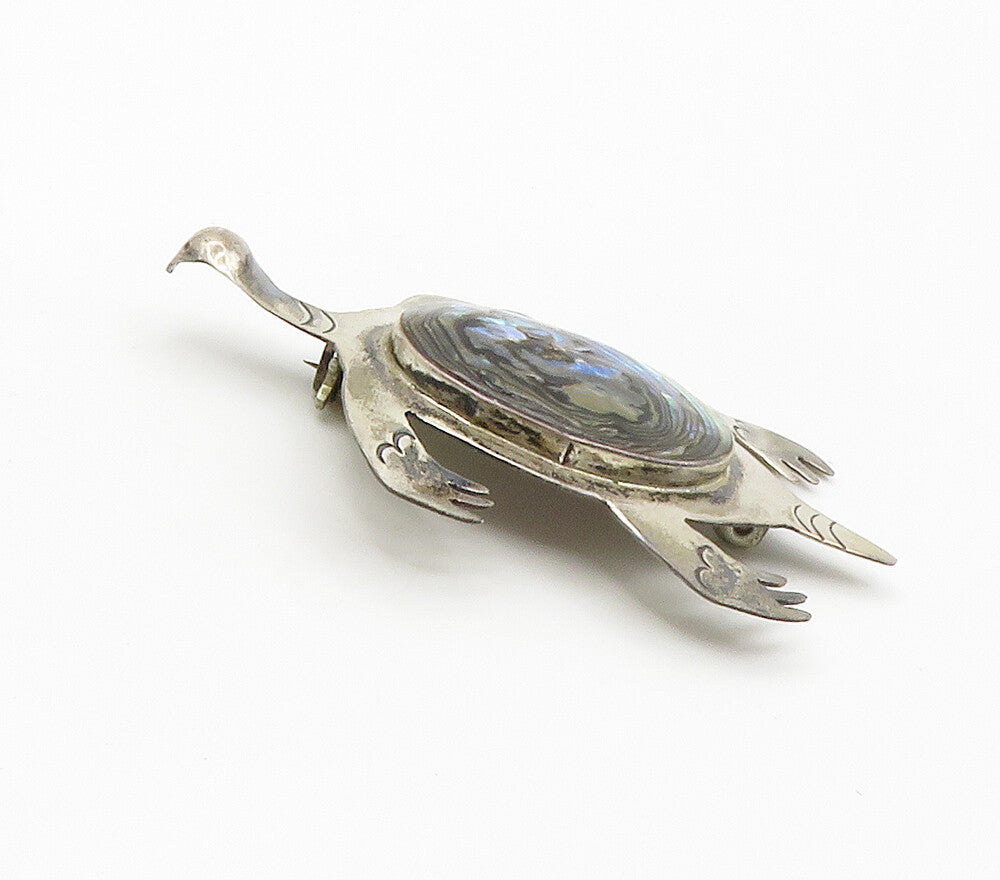 MEXICO 925 Sterling Silver  Vintage Abalone Shell Sea Turtle Brooch Pin BP5983