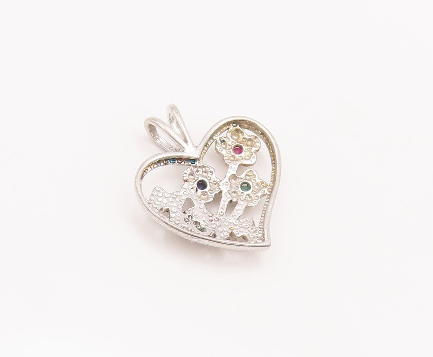 925 Sterling Silver Vintage Pendant Cutout Floral Topaz Heart For Mom  PT22627