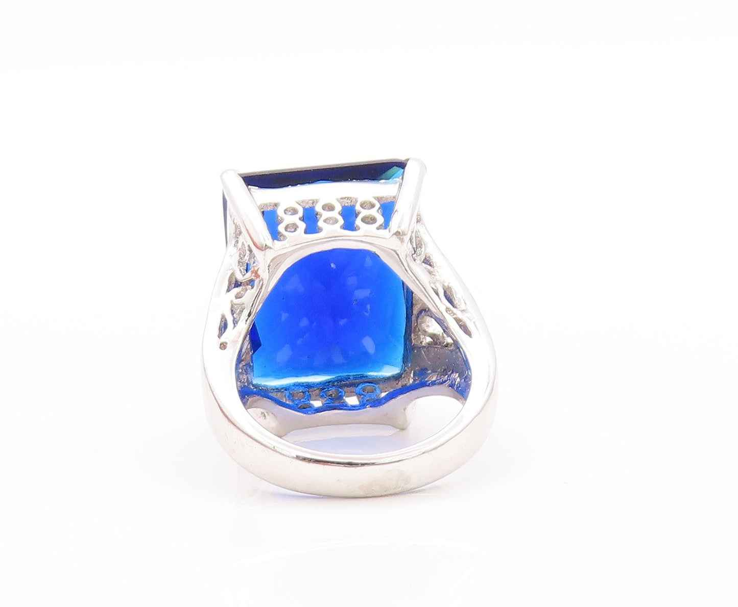 925 Sterling Silver Vintage Ring Large Rectangle Cut Blue CZ   Sz 6.5  RG32925
