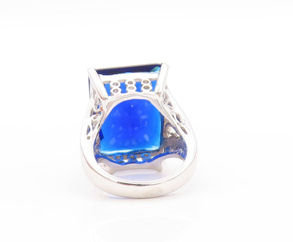 925 Sterling Silver Vintage Ring Large Rectangle Cut Blue CZ   Sz 6.5  RG32925