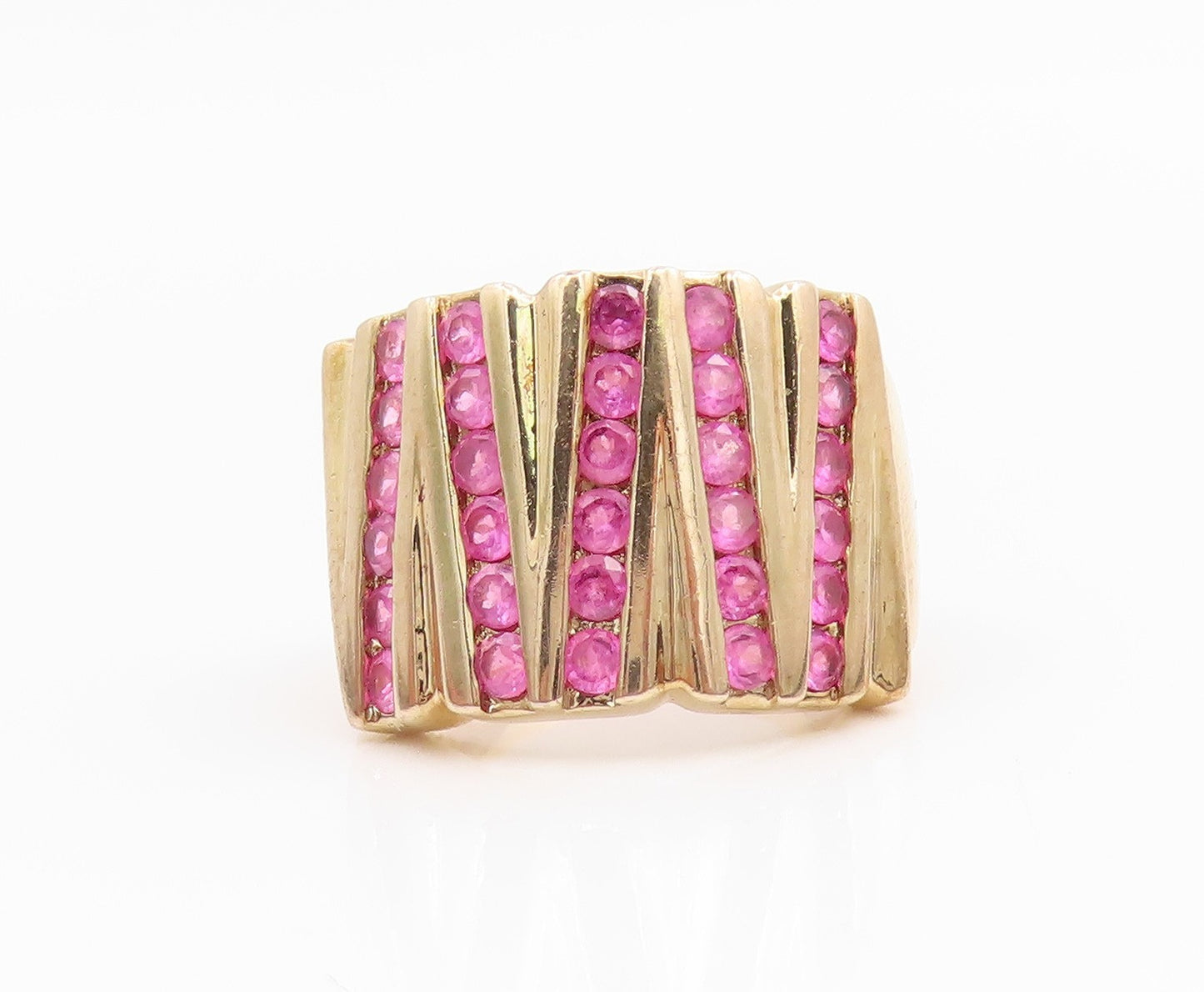 925 Sterling Silver Vintage Ring Gold Plated Elegant Ruby Stripes Sz 5.5 RG35515