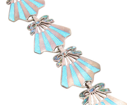 925 Sterling Silver Vintage Bracelet MIGUEL ARIAS MEXICO Enamel Fan  BT12043