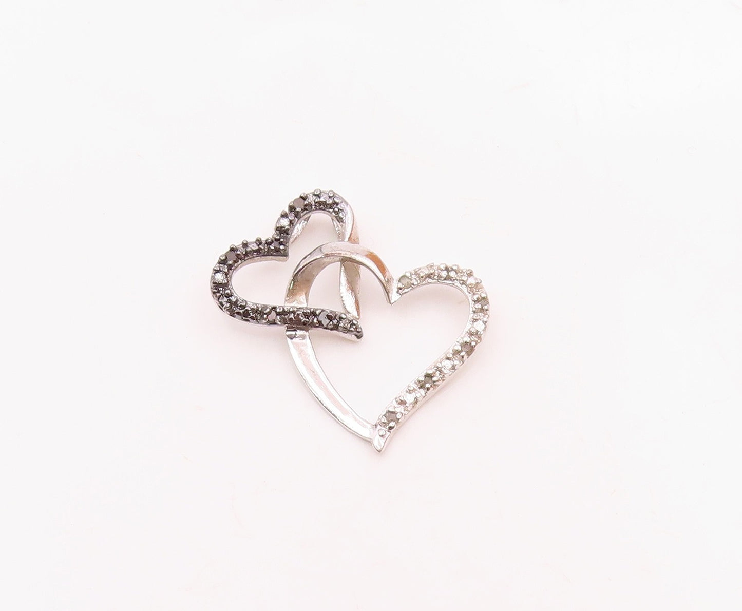 925 Silver Vintage Interlocking Love Hearts Genuine Diamonds Pendant PT20564