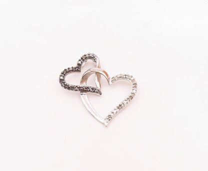 925 Silver Vintage Interlocking Love Hearts Genuine Diamonds Pendant PT20564