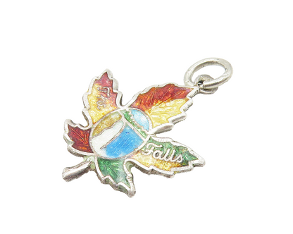 925 Sterling Silver  Vintage  Enamel Coated Autumn Leaf Drop Pendant  PT7954