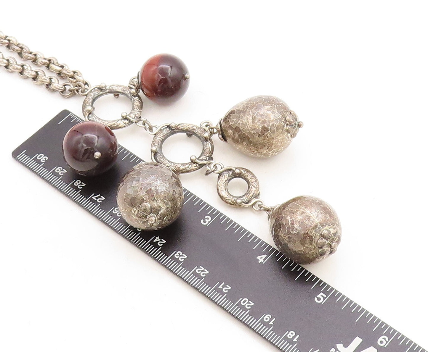 ILARIA 925 Silver Vintage Dangling Red Gemstone Chain Necklace  NE1769