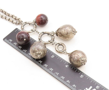 ILARIA 925 Silver Vintage Dangling Red Gemstone Chain Necklace  NE1769