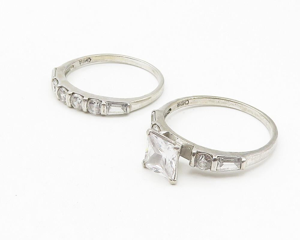 925 Sterling Silver  Cubic Zirconia Solitaire & Band Ring Set Sz 11  RG11296
