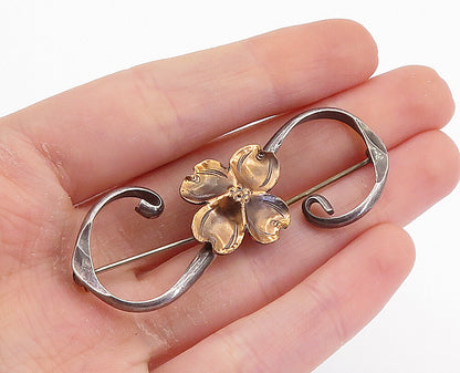 STUART NYE  925 Sterling Silver  Vintage Two Tone Flower Brooch Pin  BP2842