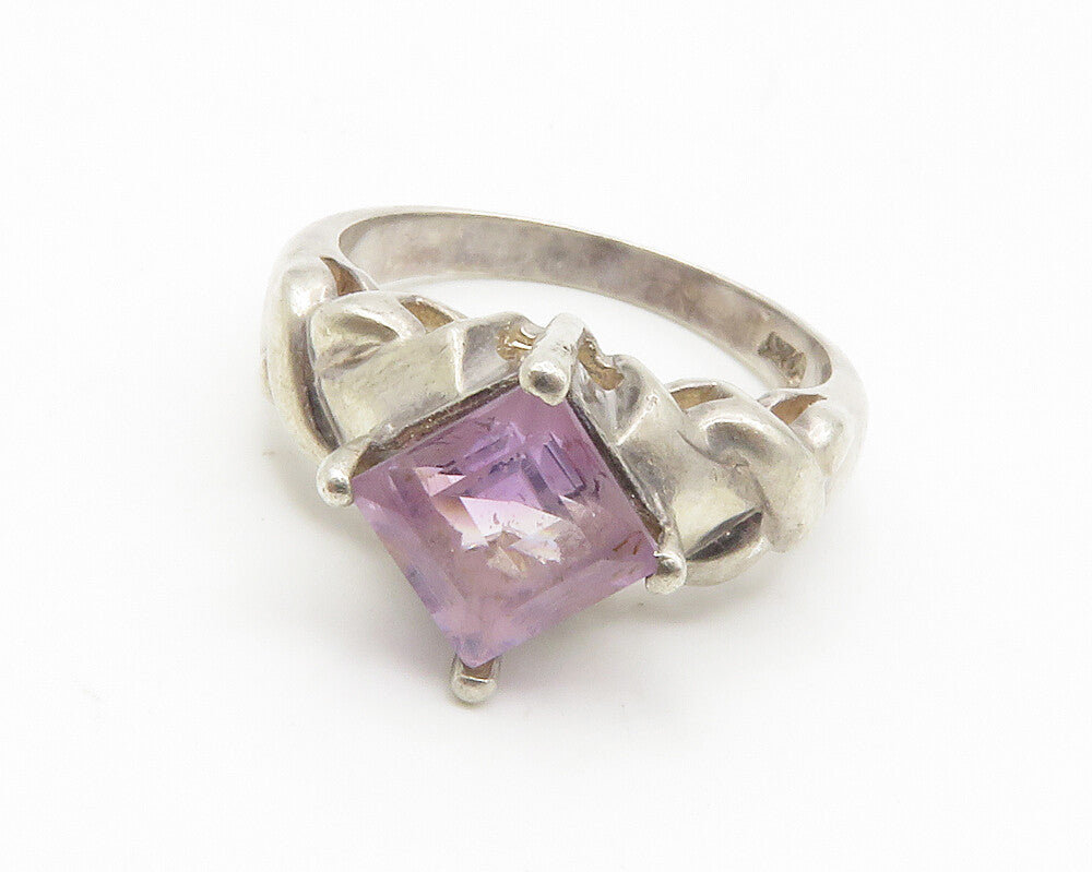 925 Sterling Silver  Vintage Prong Set Amethyst Smooth Band Ring Sz 5  RG14241