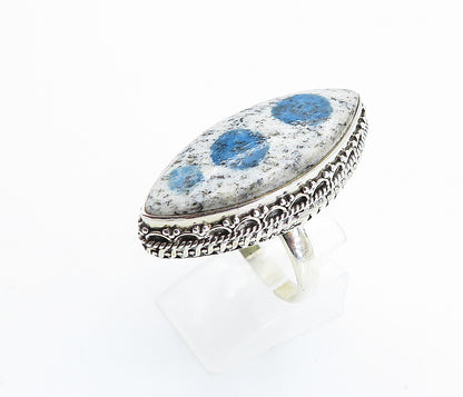 925 Sterling Silver  Dendrite Agate Pointed Oval Cocktail Ring Sz 9  RG8197