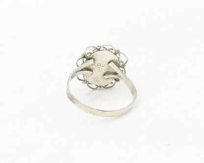 MEXICO 925 Silver  Vintage Turquoise Floral Twist Cocktail Ring Sz 8  RG17501
