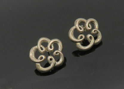 925 Sterling Silver & 14K GOLD  Vintage Open Flower Motif Drop Earrings EG9897
