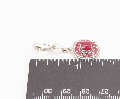 925 Sterling Silver  Vintage Multiple Ruby Square Dangling Earrings  EG12613