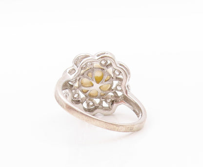 925 Sterling Silver Vintage Ring Pearl & CZ Cutout Flower  Sz 8  RG32643