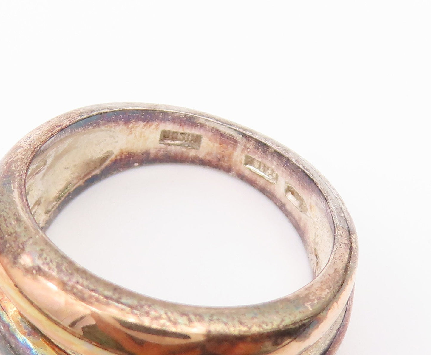 925 Sterling Silver Vintage Ring Multi Tone Interlocking Band  Sz 8  RG36952